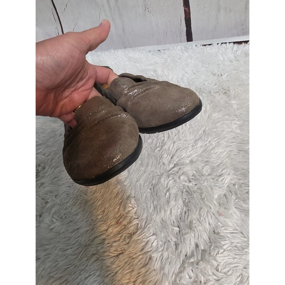 Clarks Collection Metallic Ruched Loafers Taupe Pewter Flats Womens 9.5 M 13288